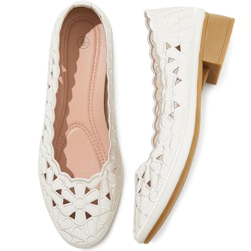 Image of HEAWISH Women's Women's Flats Shoes Ballet Flats for Women,Black Flats Floral Dress Shoes with Heel,Pu Leather Flats Shoes Women Dressy Comfortable Slip on Loafer