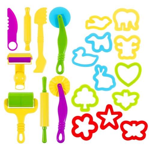Yhsioaklo Juego de herramientas de masa para niños | Juego de 20 piezas de amasar con moldes y accesorios | Juguetes creativos de plastilina para niños pequeños niñas preescolares regalo manualidades