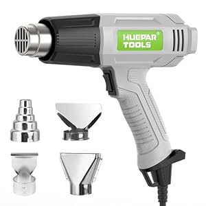 Huepar Tools Pistola de aire caliente, 1800 W, pistola de aire caliente, 2 ajustes de temperatura, 400 ℃/550 ℃, calentamiento rápido, secador de aire caliente con protección contra sobrecarga, 4