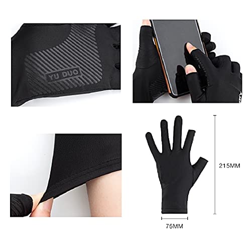 desikaky フィッシンググローブ 釣り用手袋 2本出し 指切り 釣り道具 日焼け止めグローブ 通気性 滑り止め 春夏用 作業 スポーツ用 防寒 防風 フリーサイズ 男女兼用 (ブラック 1ペア) 6枚目