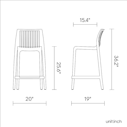 Lagoon Milos Banqueta de Barra, Set de 2, Taburete inyectado en Polipropileno, Fibra de Vidrio, Protección UV, Altura 65 cm, Apilable, con Respaldo y Reposapiés, para Salón, Patio, Cocina y Bar (Verde Agave) miniatura 7