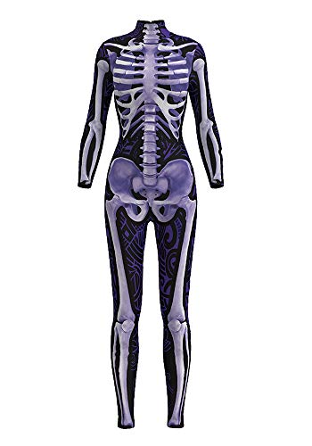 Honeystore Women's Halloween Skeleton Catsuit Costume 3D Stretch Skinny Bodysuit bds-97005 L