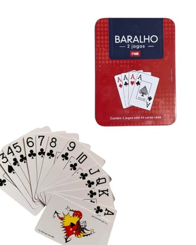 Baralho Com Estojo De Metal Duplo Com 54 Cartas Dois Jogos Cada Verso Vermelho e Preto