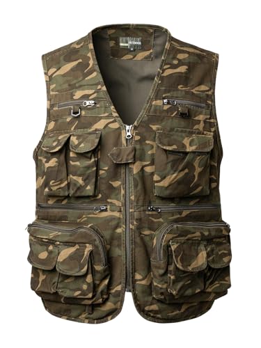 Oralidera Chaleco da Pesca para Hombre Multibolsillos Chaleco de Caza Fotografo Chalecos Safari Trabajo, Camuflaje, XL