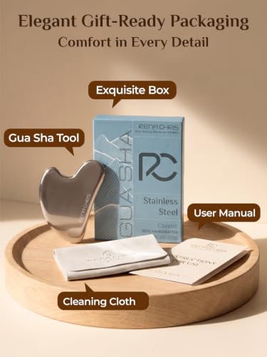 Image of Rena Chris Gua Sha Facial Tools, Stainless Steel Guasha Tool- Silver