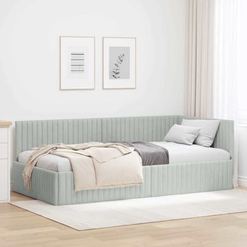 vidaXL Eckbettgestell mit Kopfteil Hellgrau 100 cm x 200 cm Samt, Schlafzimmer, Moderne platzsparende Möbel, rechteckiger Tagesbett-Rahmen, vielseitig einsetzbares Bett und Sofa, Luxus