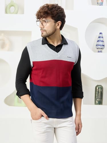 Image of Kvetoo V Neck Sleeveless Winter Wool Sweater for Men