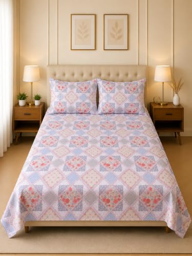 Image of Amazon Brand - Umi King Size Cotton Bedsheet 90x108 Inches with 2 Pillow Covers | Soft 210 TC Pure Cotton | Beautiful Elegant Design Double Bed Sheet