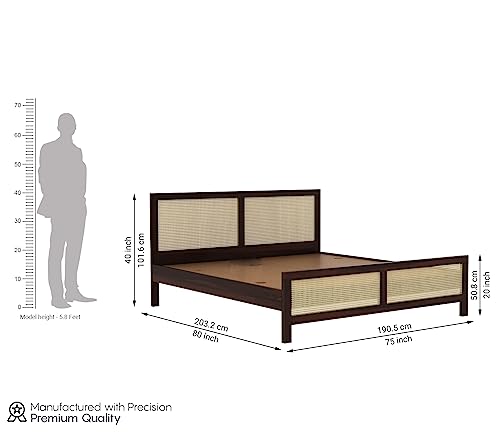 Image of Wooden King Size Cot Without Storage - Solid Wood King Bed - Cot Akka Bed - Stylish Bedroom Furniture (King, Aelina, Walnut Finish)