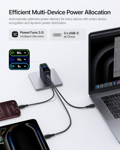 100W Baseus PicoGo Pro AH22 3-Port Smart Display USB-C Charger + 2x 3.3' Cables - image 5