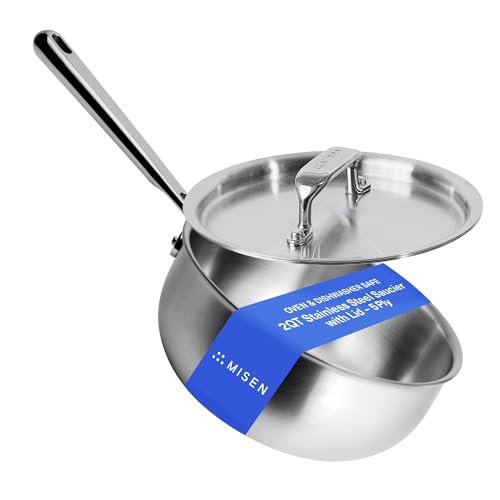 Misen 5-lagige Edelstahl-Untertasse mit Deckel, induktionsfähige Pfanne mit gebogenen Seiten für reibungsloses Rühren, ofenfest bis 200 °C, gleichmäßige Wärmeverteilung und ergonomischer Griff, 2 QT Misen 5-lagige Edelstahl-Untertasse mit Deckel, induktionsfähige Pfanne mit gebogenen Seiten für reibungsloses Rühren, ofenfest bis 200 °C, gleichmäßige Wärmeverteilung und ergonomischer Griff, 2 QT