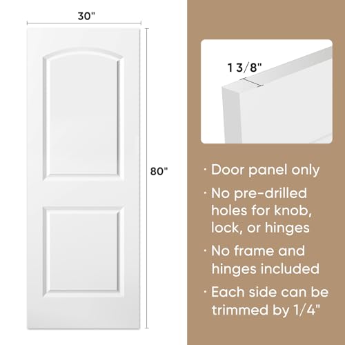 Image of BARNSMITH 30x80 in Raised 2-Panel Arch Top White Primed Interior Door Panel