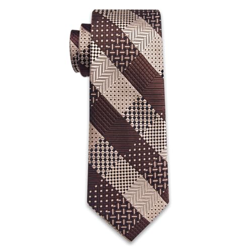Image of Striped Plaid Ties for Men Silk Formal Necktie Set | 3.15 inch(8cm) Woven Jacquard Mens Ties with Necktie Pocket Square Cufflink Tie Clip Lapel Pin for Wedding Business Party