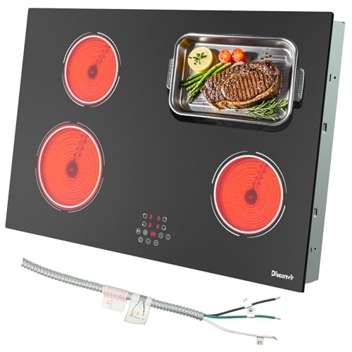 Image of 30 Inch Electric Cooktop 6400W, 240V Hard Wire (No Plug) | 4 Burner Glass Electric Stovetop 30 Inches, 99-Min Timer, Safety Lock, Pause, Rual Ring, Touch Control, 220V Hard Wired