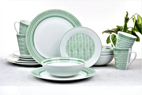 16-teiliges Tafelservice Vintage Design Geschirrset Kombiservice für 4 Personen Spülmaschinengeeignet Mikrowellengeeignet
