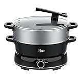Rosewill 12.7 QT Electric Hot Pot Slow Cooker with Multiple Functions, Split Design with 11.8 inch Wider Cooking Pot and SUS Steam Basket, 1600W High Power, Includes Utensils - Black