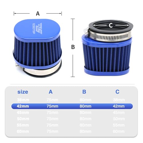 Image of 2PCS Motorcycle Air Filter Universal 42MM Replacement Engine Filter High Performance Air Filters Fit Motocross Carburetor Cleaner for Pit Bike Scooter Moped ATV (Blue 42MM)