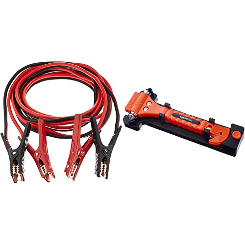 Image of AmazonBasics BC120725A Jumper Cable 4 Gauge, 20 Feet and AmazonBasics Emergency Seat Belt Cutter and Window Hammer