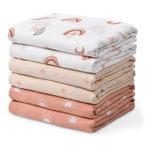 Image of GLLQUEN BABY Receiving Blanket Boy Cotton Muslin Swaddle Blankets Girl Newborn Squares Breathable & Soft Thin Baby Blankets Cloths Double Absorbent Infant Swaddling Wrap - 6 Pack (Sun)
