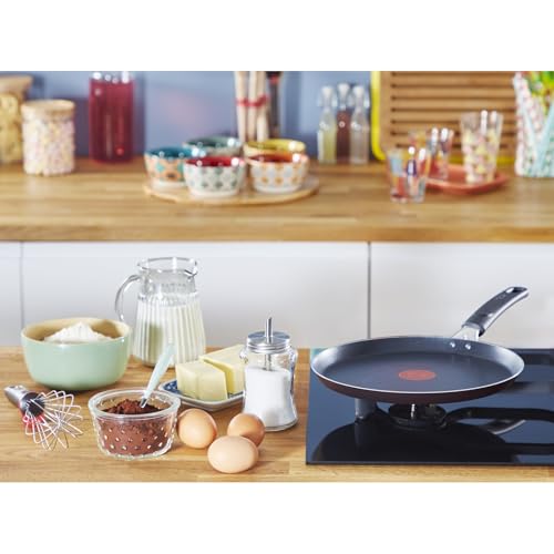 Foto von Tefal Easy Cook & Clean Crêpe-Pfanne 25 cm, Pancake Pfanne antihaftbeschichtet, Thermo-Signal bei idealer Brattemperatur, NICHT induktionsgeeignet, Pfannkuchen, Made in France, Schwarz, B5550933