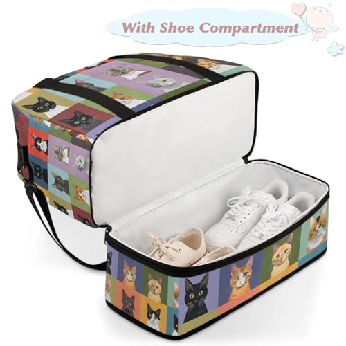 Large Travel Duffel Bag for Women Men Cute Cat Animal Gym Bag Weekender Overnight Bags With Shoe Compartment Foldie Travel Tote Bag Carry On Personal Item Bag for Travel Gym Sports4
