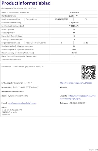 VREDESTEIN - 225/45 R17 TL 94Y QUATRAC PRO+ XL FSL BSW M+S 3PMSF - Ganzjahresreifen