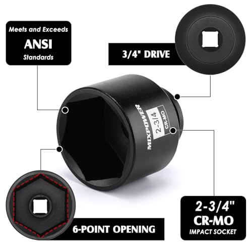 Image of MIXPOWER 3 /4 inch Drive Shallow Impact Socket, CR-MO, 2-3 /4 inch, SAE, 6 Point, Axle Nut Impact Grade Socket for Easy Removal