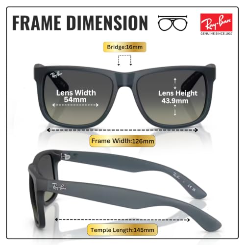 Image of Ray-Ban RB4165 JUSTIN CLASSIC Square Shape Sunglasses for Men with Official Eyewear Kit
