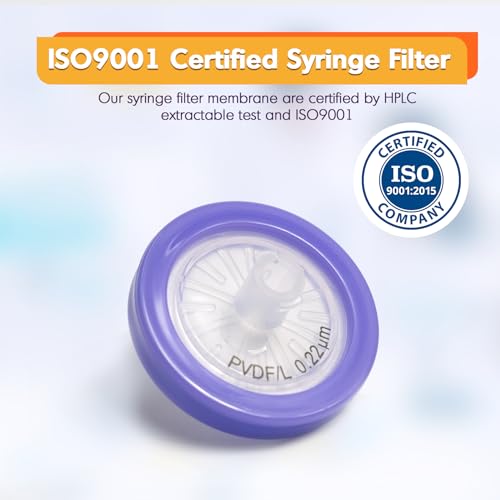 Image of PEKYBIO Syringe Filter PVDF Hydrophilic Filtration 0.22μm Pore Size, 25mm Membrane Diameter for Lab, Pack of 100, Non-Sterilized