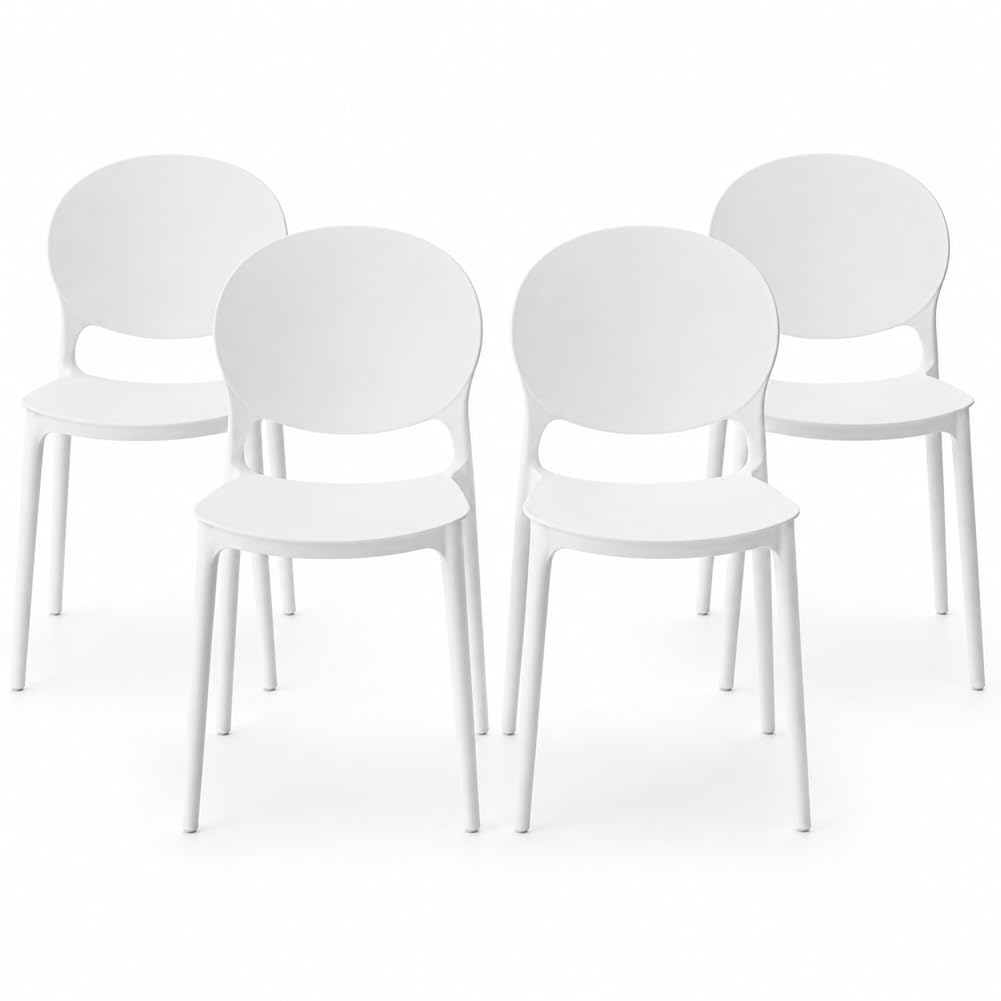 BAKAJI Set 4 Sedie da Pranzo Impilabili Salvaspazio Modello Milano, Struttura Resistente Polipropilene, Seduta Ergonomica Ideale per Interno, Esterno, Casa, Giardino, Ristorante, Bar, 48 x 40 x 80 cm