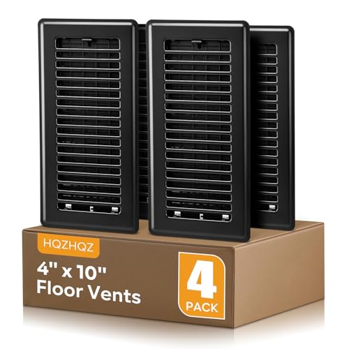 Black Vent Cover, Floor Register 4x10, Heavy Duty Steel Walkable Floor Vents, Easy Adjust Air Supply Lever, Vent Covers for Home Floor, 4 Pack Black