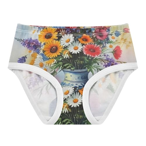 Artistic Toddler Girls Underwear 2t Cotton Girl Panties Cute Watercolor Beautiful Bouquet Wildflowers Underpants Briefs