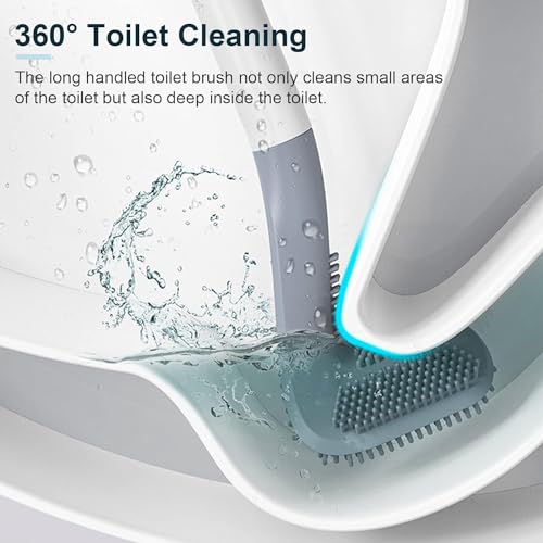 Image of Golf Toilet Brush with Self-Adhesive Wall Hook Holder Set, Flexible Silicone Toilet Bowl Cleaning Brush Bathroom Long Handled Toilet Cleaner Brush, Western & Indian Toilets (Pack of 2)