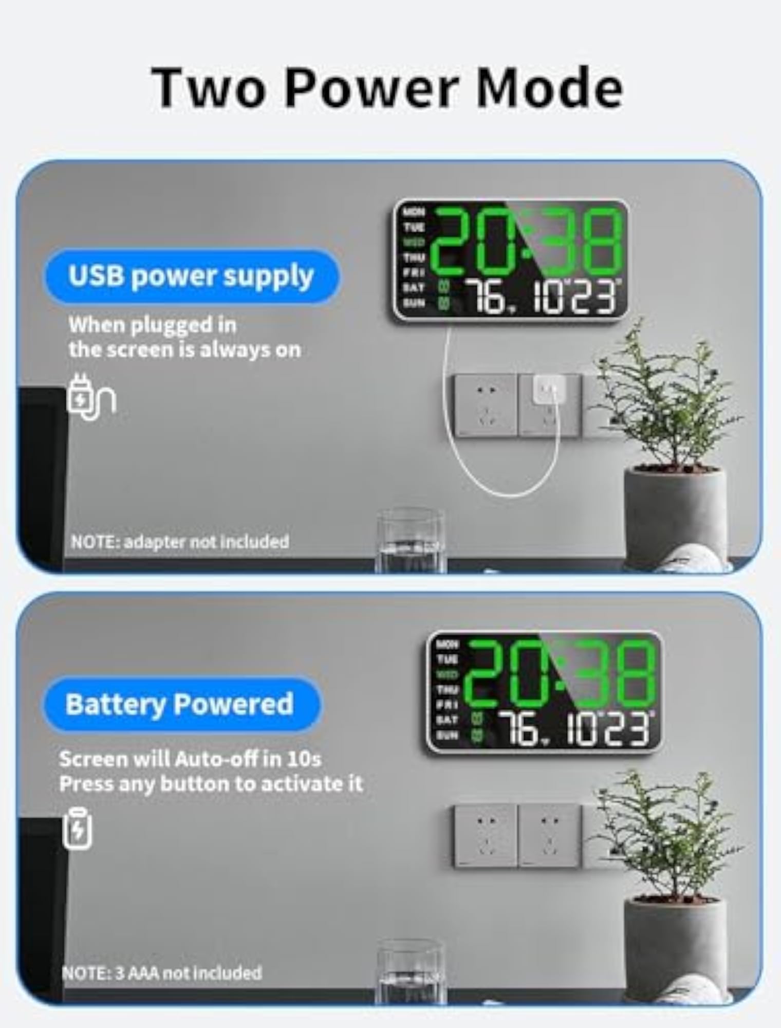 9" LED Digital Wall Clock with Date, Day & Temperature