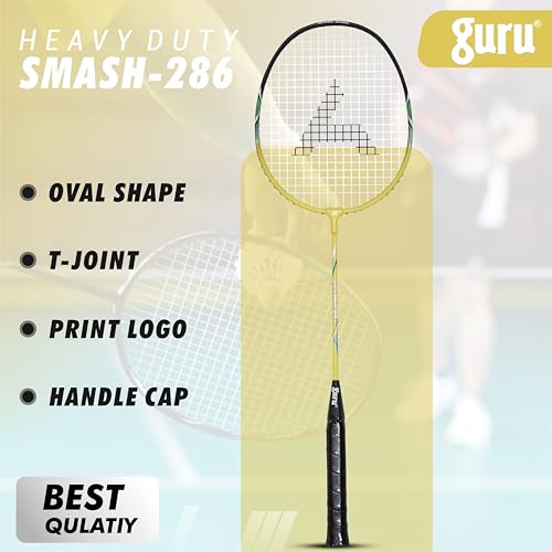 Image of GURU Smash-286 Heavy Duty Aluminium Badminton Racket Pack of 1 with Cover