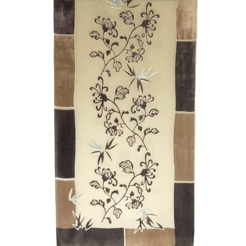 JJ collection Silk Base Burn-out Velvet Shawl,72" L x 21" W, Oriental Daisy Floral, Brown velvet on Beige Silk4