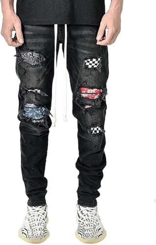 Ripped Punk Goth Zipper Jeans Men's Fashion All Match Hip Hop Tapered Slim Denim Ripped Motorcycle Biker Jeans2