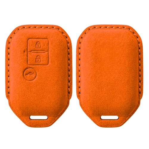 Image of KMH Alcantara Car Key Cover Compatible for Maruti Suzuki Swift, Dzire, Baleno, Ertiga 3 Button Shell Case Holder Full Key Protector Smart Keycover (D3) Orange - Pack of 1