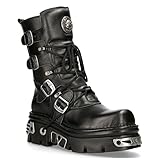 New Rock 373-S4 Metallic Black Leather Gothic Mid Calf Punk Goth Boots with Lace up and Buckle Fastening 11