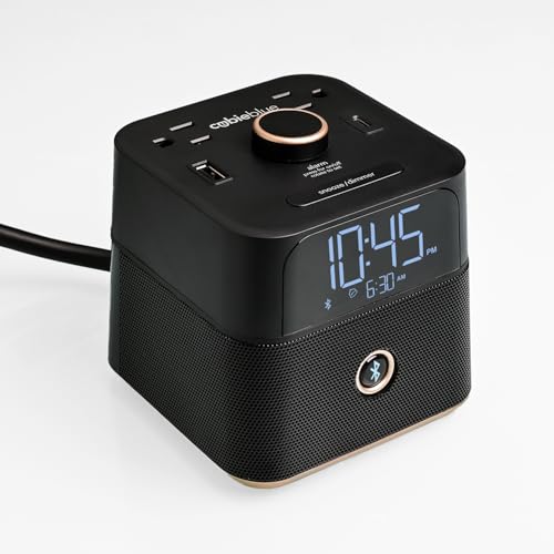 Brandstand | CubieBlue | User Friendly & Convenient Alarm Clock Charger | 2 USB Ports | 2 Tamper Resistant Sockets | Brandstand Bluetooth Speaker