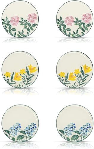 PHRYGIA Porcelain Plate Set, Set of 6, 8.3 Inch, Lightweight Ceramic Plate,Porcelain Lunch Plates,Salad Plates, Small Dinner Plate Set, Colorful Pattern Plate (21cm, Floral)