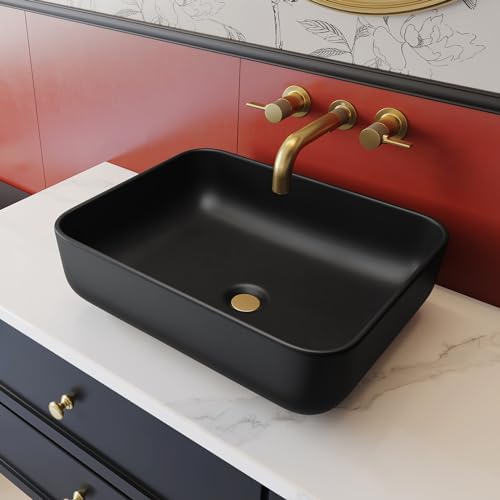 Matte Black Bathroom Vessel Sink Rectangular, 19.7” x 15.4” x
