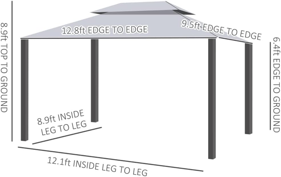 10' X 13' Patio Gazebo, 2-Tier Polyester Roof, Vented Canopy, Mesh, Portable Aluminum Frame for Outdoor, Grey