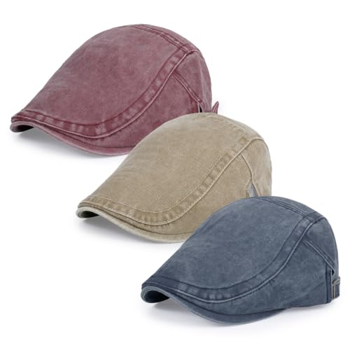 Image of 3Pcs Men's Newsboy Caps Cotton Cooling Hat Adjustable Flat Cap for Men