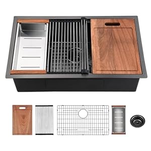 30 inch Gunmetal Black Stainless Steel Undermount Kitchen Sink - CELAENO 30x18x10 Handmade 16 Gauge Single Bowl Workstation Sink, 10 Inch Deep Kitchen Sink is equipped with various accessories 30 inch Gunmetal Black Stainless Steel Undermount Kitchen Sink CELAENO 30x18x10 Handmade 16 Gauge Single Bowl Workstation Sink 10 Inch Deep Kitchen Sink is equipped with various accessories