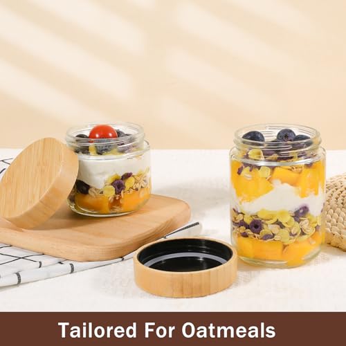 Image of OcePor 4 Pack Glass Jars with Bamboo Lids, Over Night Oats Container with Airtight Lid, Glass Snack Storage Salad Jars For Food, Yogurt, Sugar and Flour,Coffee Bean, Cookie, Cereal