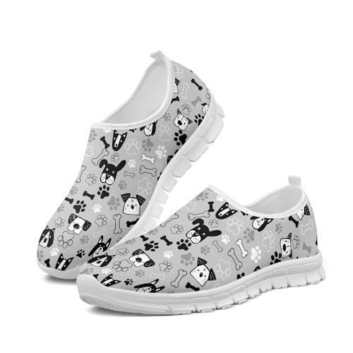 Arleeorkee Cute Cartoon Dog Paw Print Casual Shoes for Ladies Women Mesh Sneakers Slip-on Tennis Shoes,Gray