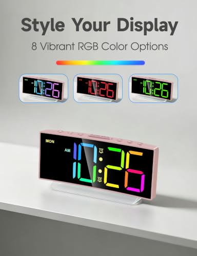 Cadmos Modern Curved Cute Digital Alarm Clock,Colorful Led Display,Adjustable Volume,Weekday/Weekend Mode,Simple Clock for Bedrooms Bedside,Ok to Wake Up for Girls,Kids,Teens (Pink+Dynamic) - Image 4