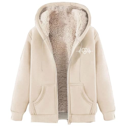 Chaqueta con capucha de invierno en forro polar pesado beige ideal para paseos en el clima frío