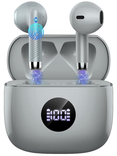 Wireless Earbuds, Bluetooth 5.4 Headphones in Ear with 4 ENC Noise Cancelling Mic, Bluetooth Earbuds 40H Playtime, Wireless Earphones with HiFi Stereo Deep Bass, IP7 Waterproof USB-C Fast Charge, Grey